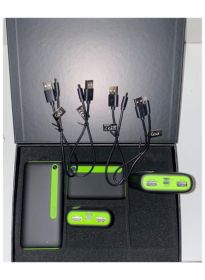 Goui 4-Piece Power Bank Set (2 Econ Power Bank 20000 mAh, 2 Econ Power Bank 10000 mAh, 4 USB Cables) Black/Green - Image 4
