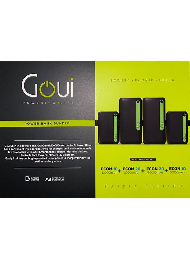 Goui 4-Piece Power Bank Set (2 Econ Power Bank 20000 mAh, 2 Econ Power Bank 10000 mAh, 4 USB Cables) Black/Green - Image 5