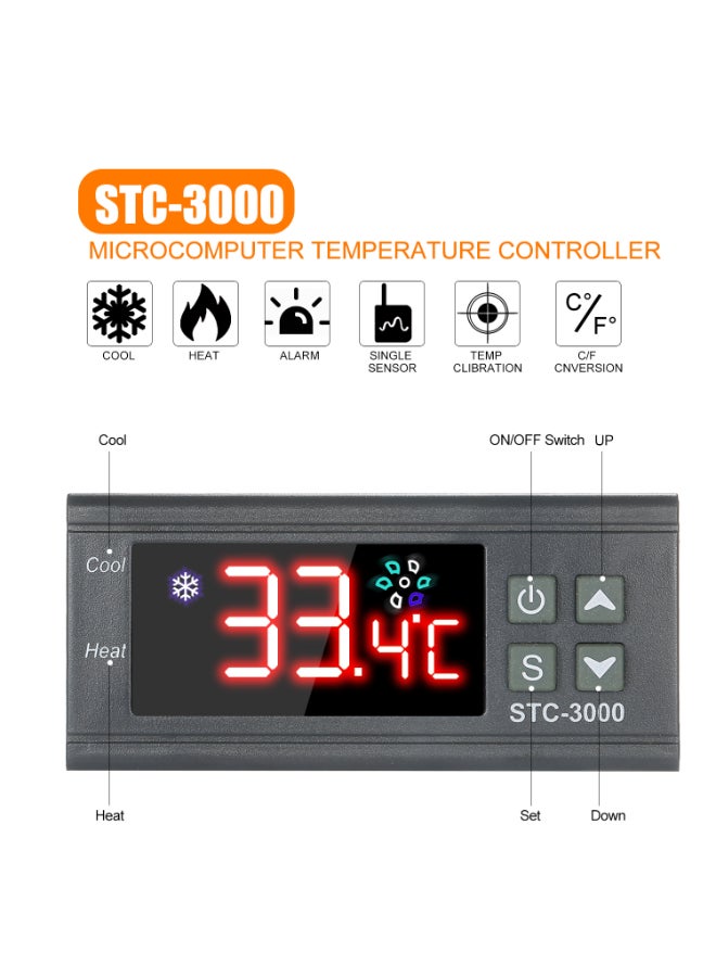Generic - STC-3000 Digital Microcomputer Temperature Controller With NTC Probe Cool Heat Sensor Grey/Black/Orange - Image 1