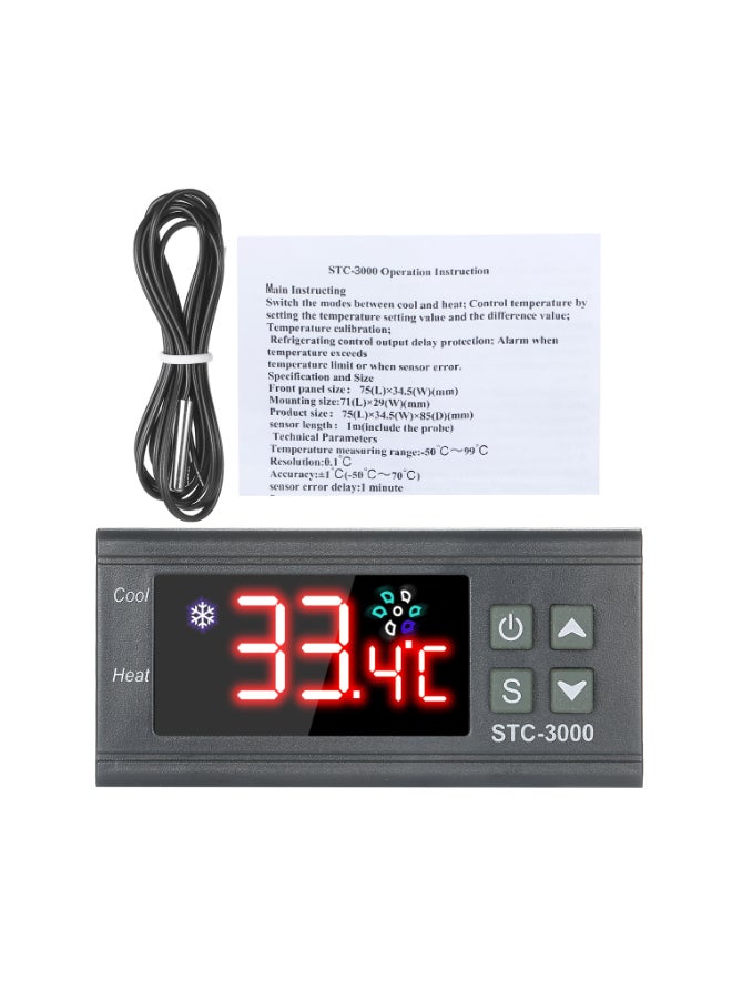 Generic - STC-3000 Digital Microcomputer Temperature Controller With NTC Probe Cool Heat Sensor Grey/Black/Orange - Image 1