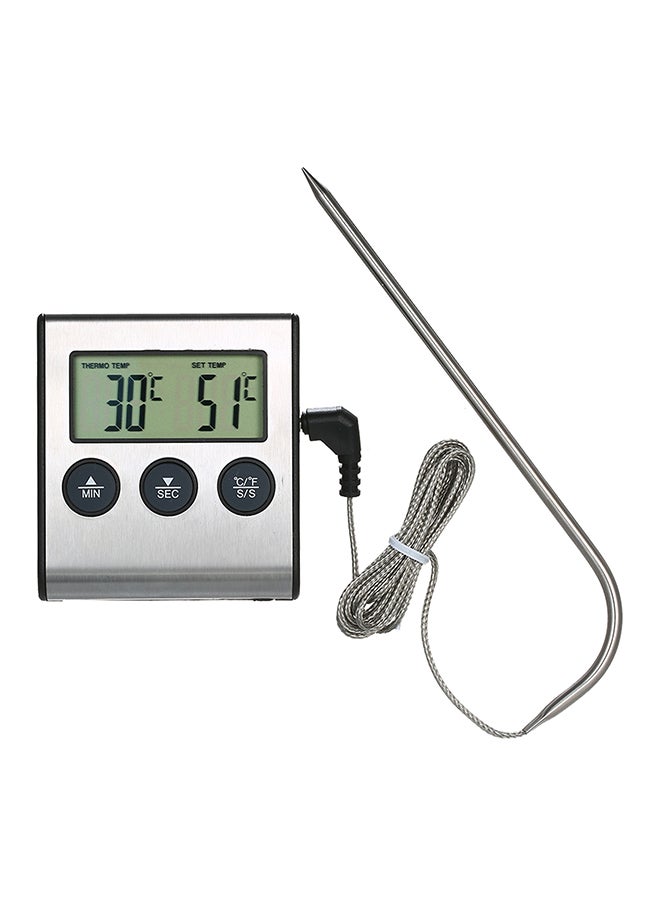 LCD Digital Food Cooking Thermometer Gauge For BBQ Steak With Alarm Timer Function Black/Silver - Image 1