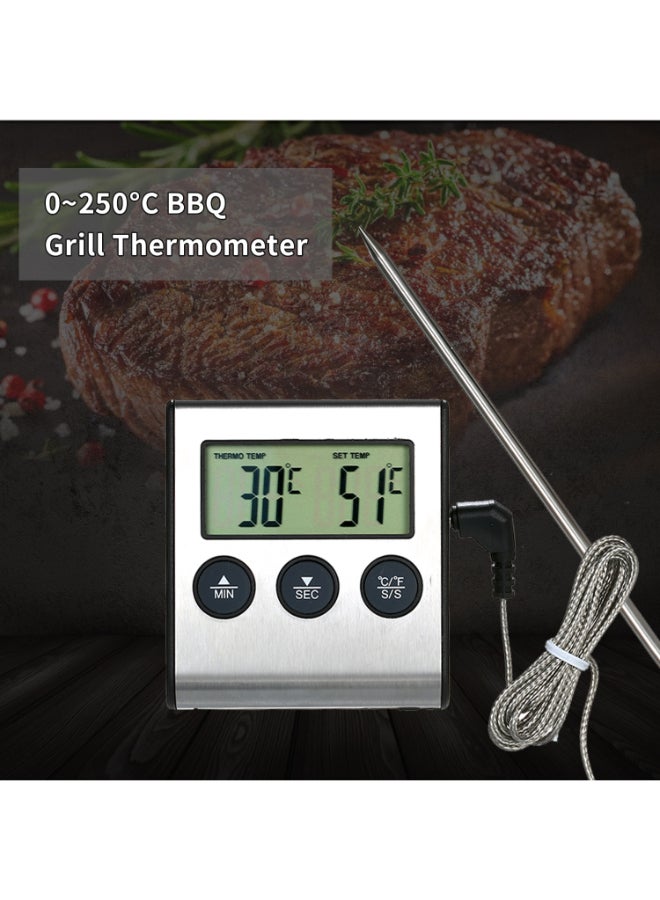 LCD Digital Food Cooking Thermometer Gauge For BBQ Steak With Alarm Timer Function Black/Silver - Image 5