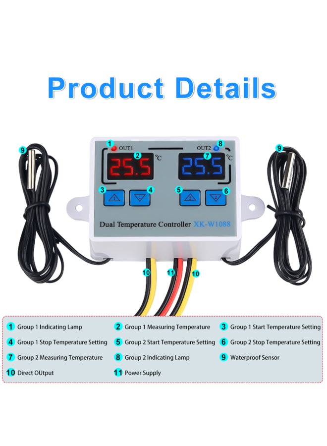 Dual Digital Thermostat Temperature Controller For incubator XK-W1088 White - Image 4