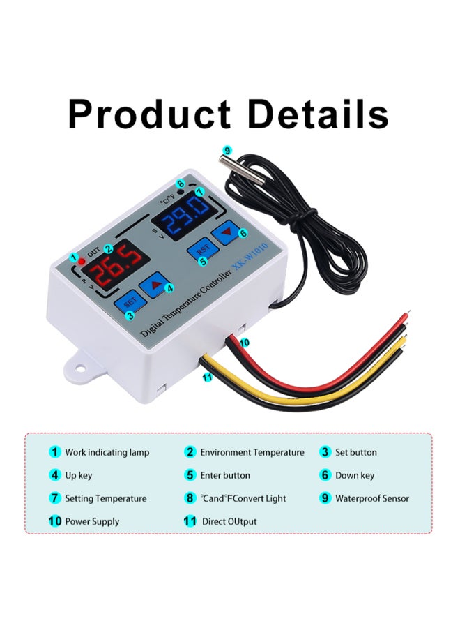 منظم حرارة رقمي للتحكم في درجة الحرارة C/F للحاضنة أبيض - Image 4