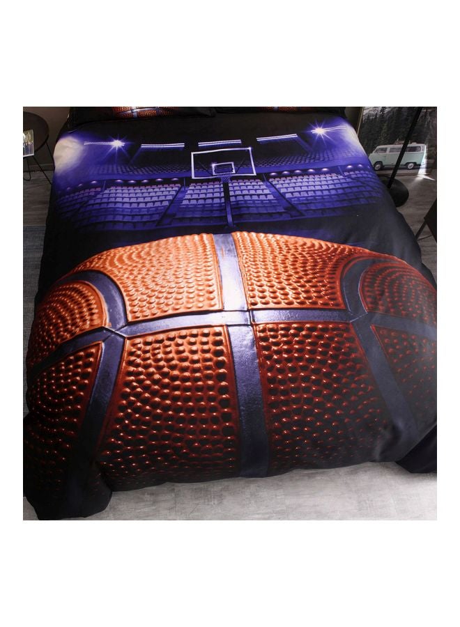 3-Piece Basketball Court Printed Pillowcase With Bed Cover Set Polyester Blue - Image 3