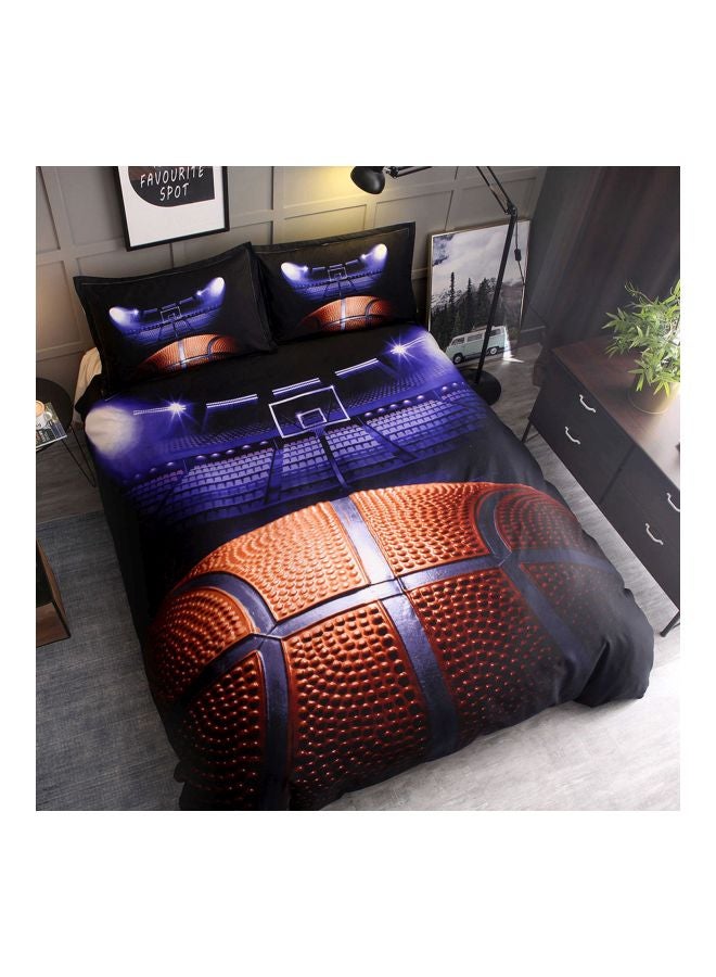 3-Piece Basketball Court Printed Pillowcase With Bed Cover Set Polyester Blue - Image 5