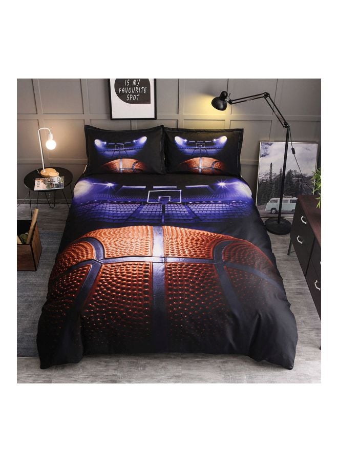 3-Piece Basketball Court Printed Pillowcase With Bed Cover Set Polyester Blue - Image 2