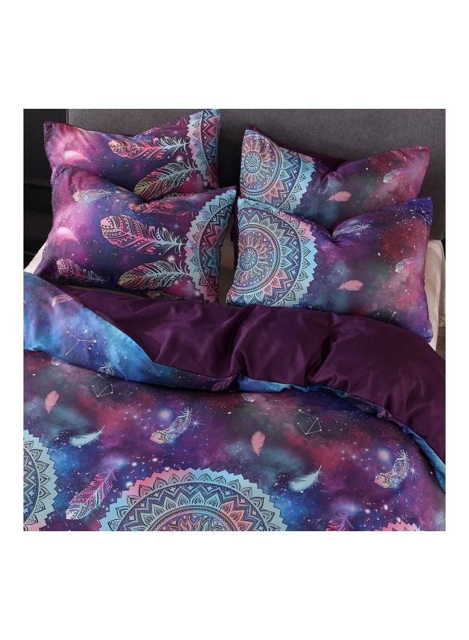 3-Piece Printed Bed Sheet Set Polyester Purple/White/Blue Twin - Image 2