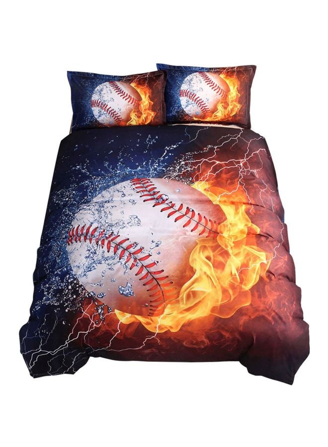 3-Piece Baseball Printed Bed Cover Set Polyester Blue/White/Brown 