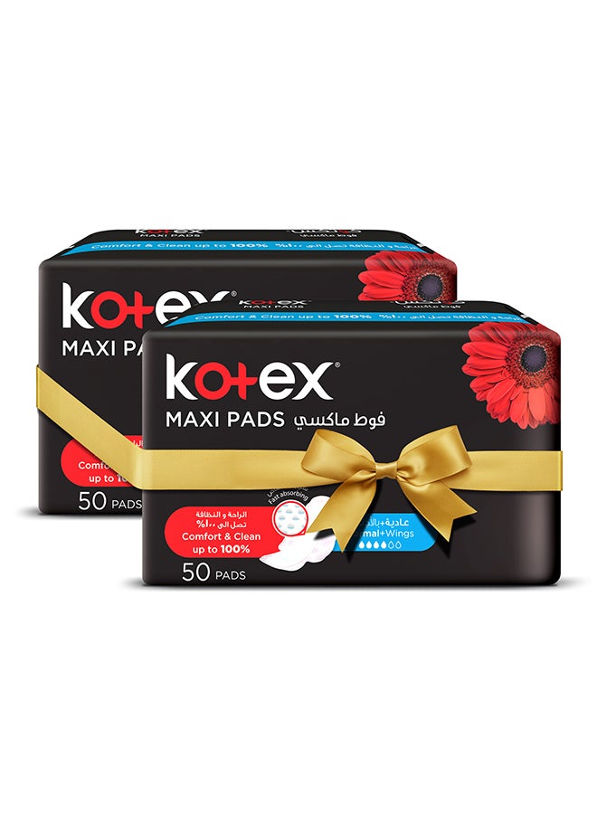 Kotex Maxi Normal With Wings Sanitary Pads, 100 Piece, Pack Of 2 - Image 1