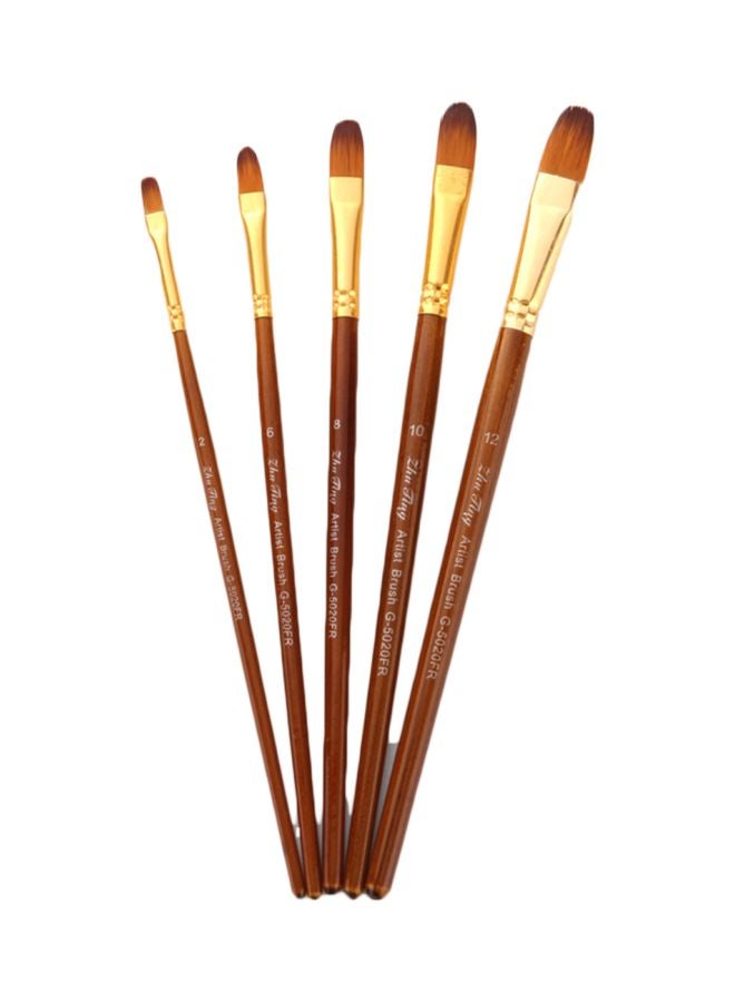 Generic 5-Piece Round Tip Paint Brush Set Brown  - Image 1