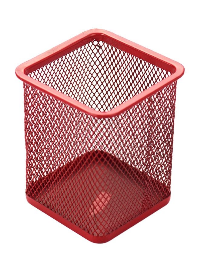 حامل أقلام معدني بشكل مربع أحمر - Image 2