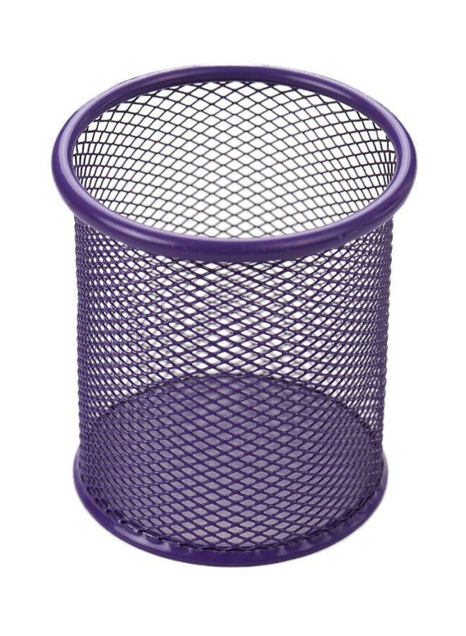 Metal Round Shape Pen Pencil Holder Purple - Image 1