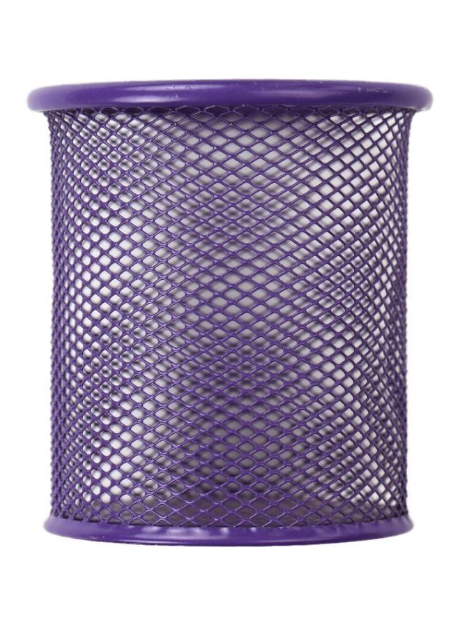 Metal Round Shape Pen Pencil Holder Purple - Image 2