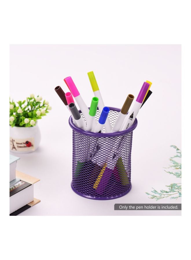 Metal Round Shape Pen Pencil Holder Purple - Image 4