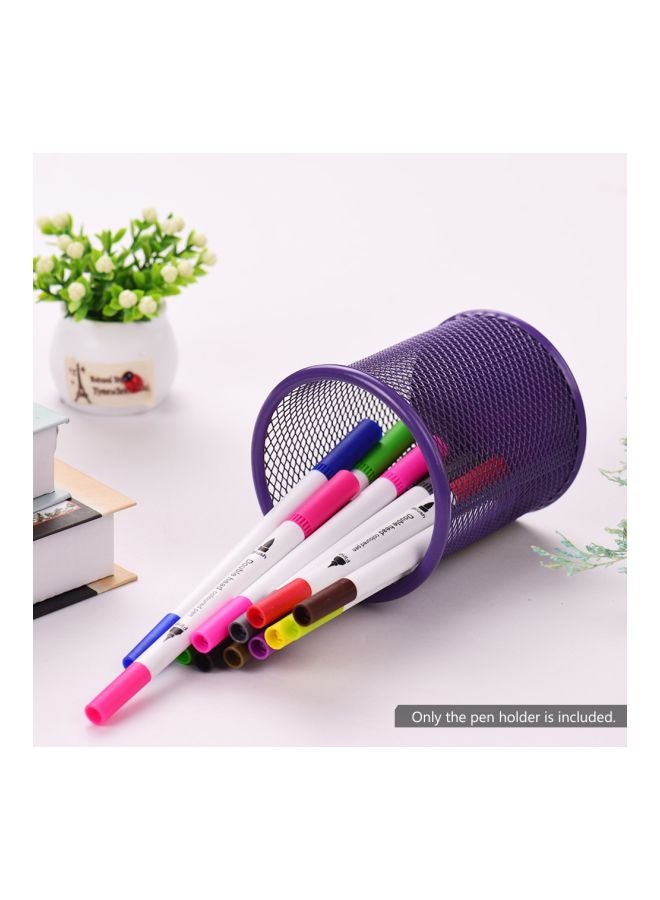 Metal Round Shape Pen Pencil Holder Purple - Image 3