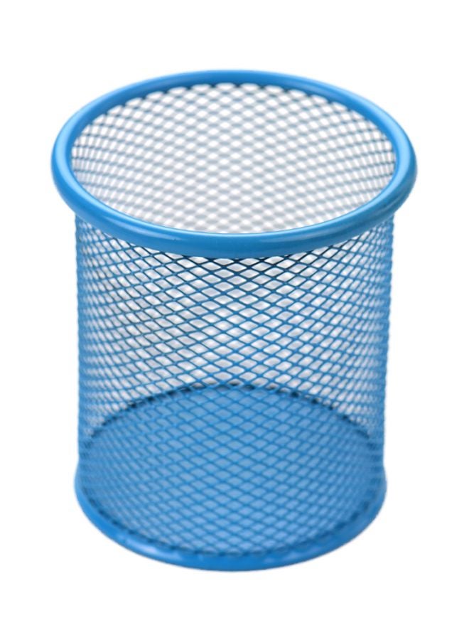 Metal Round Shape Pen Pencil Holder Blue - Image 1