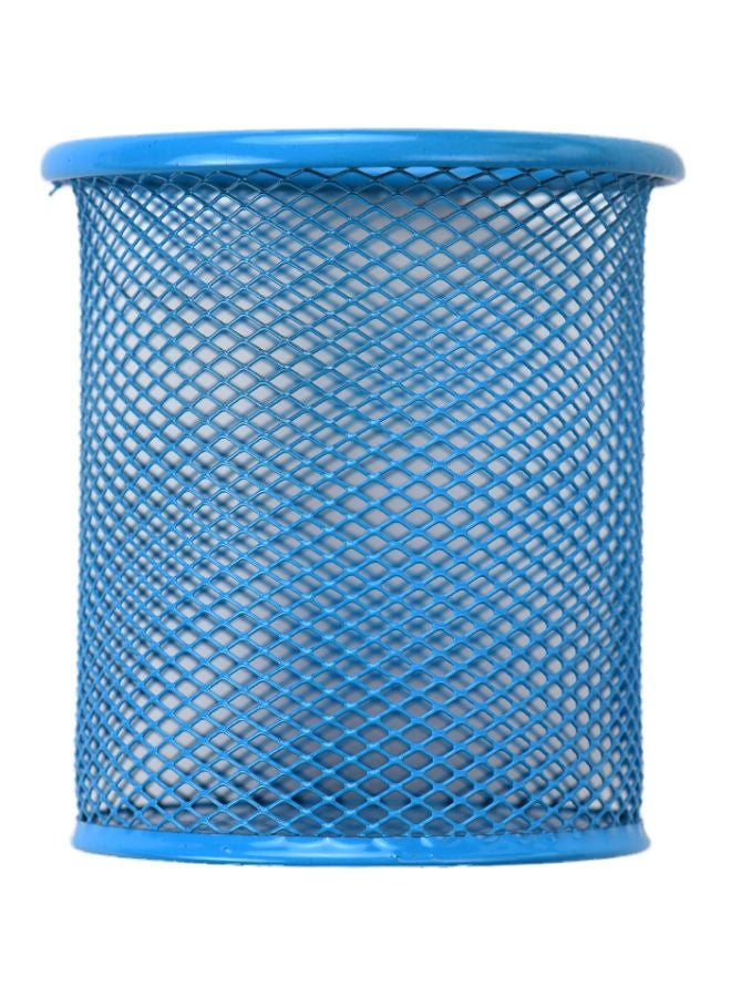 Metal Round Shape Pen Pencil Holder Blue - Image 2