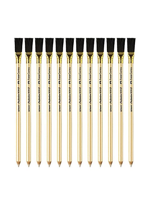 12-Piece Perfection Eraser Pencil with Brush Set Gold/Black