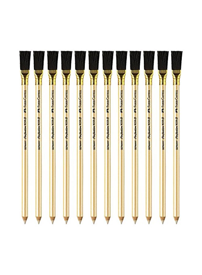 FABER-CASTELL - 12-Piece Perfection Eraser Pencil with Brush Set Gold/Black - Image 1