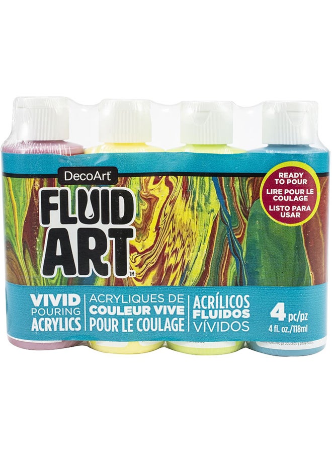 ديكو آرت مجموعة ألوان Fluid Art Acrylic مكونة من 4 قطع . متعدد الألوان