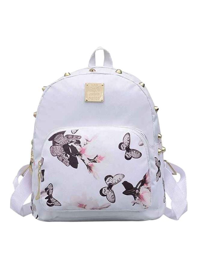 حقيبة ظهر بسحاب من الجلد المطبوع أبيض