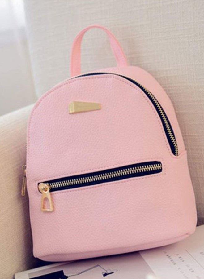 OUTAD PU Leather Mini Zippered Backpack Pink  - Image 3