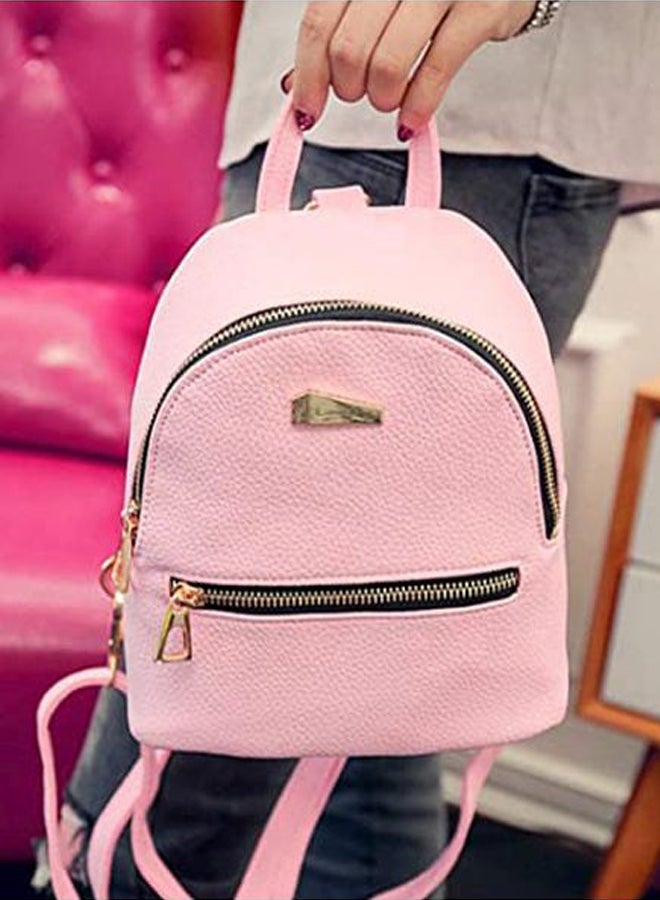 OUTAD PU Leather Mini Zippered Backpack Pink  - Image 2
