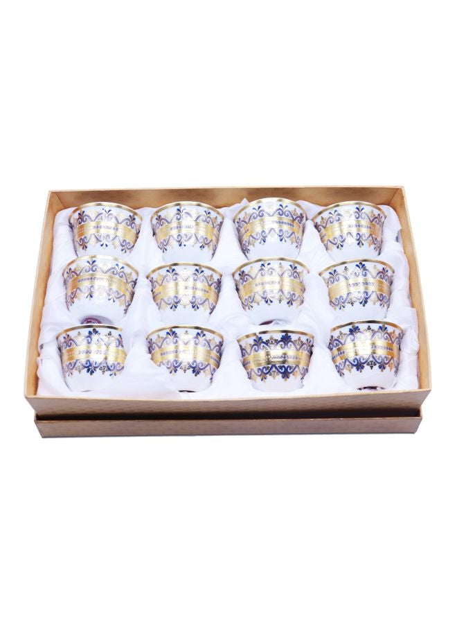 بن شيهون أبوعمر طقم فناجين قهوة مصنوع من البورسلين من 12 قطعة أصفر/أزرق 80ملليلتر - Image 1