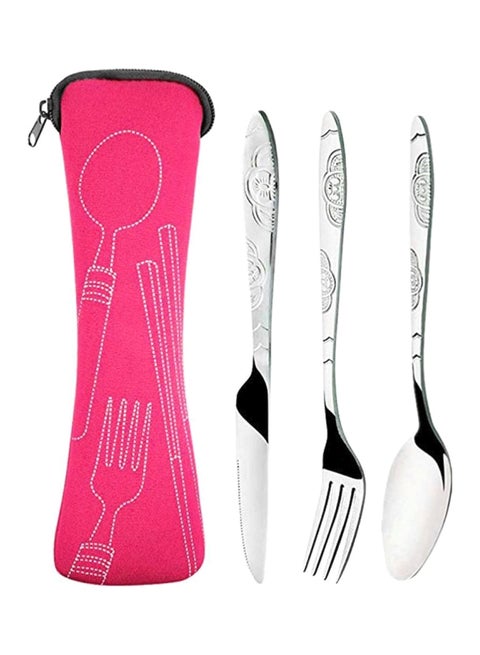 4-Piece Stainless Steel Cutlery Set Silver/Pink