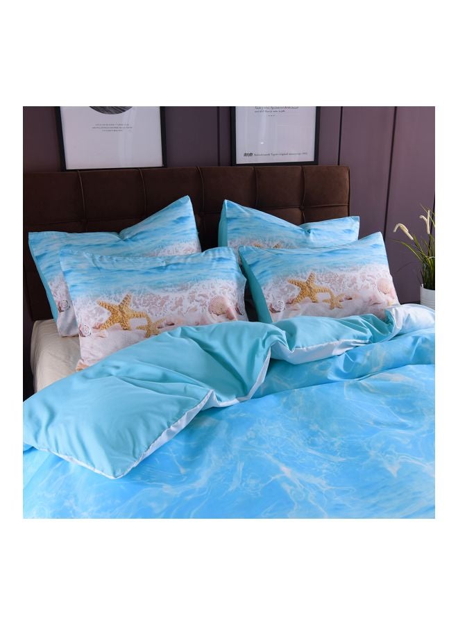 3-Piece Beach Starfish Printed Bedding Set Polyester Blue/Yellow/White Full - Image 2