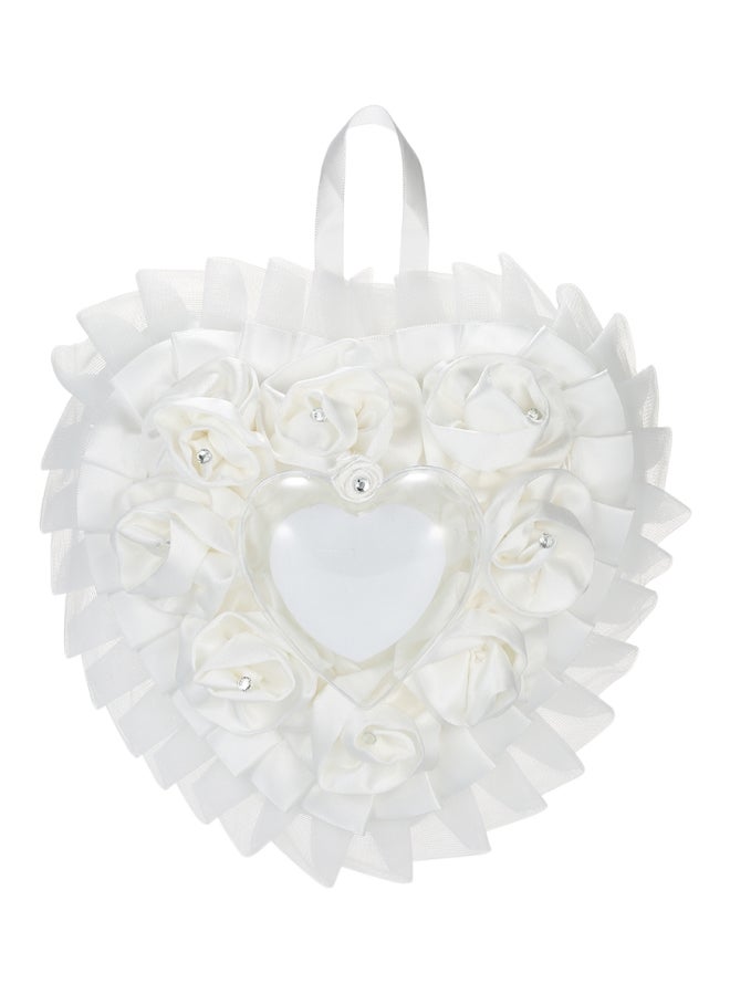 Heart Shape Ring Bearer Pillow And Flower Basket White  - Image 2