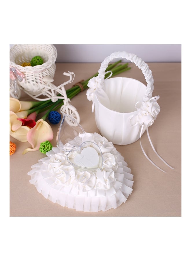 Heart Shape Ring Bearer Pillow And Flower Basket White  - Image 3