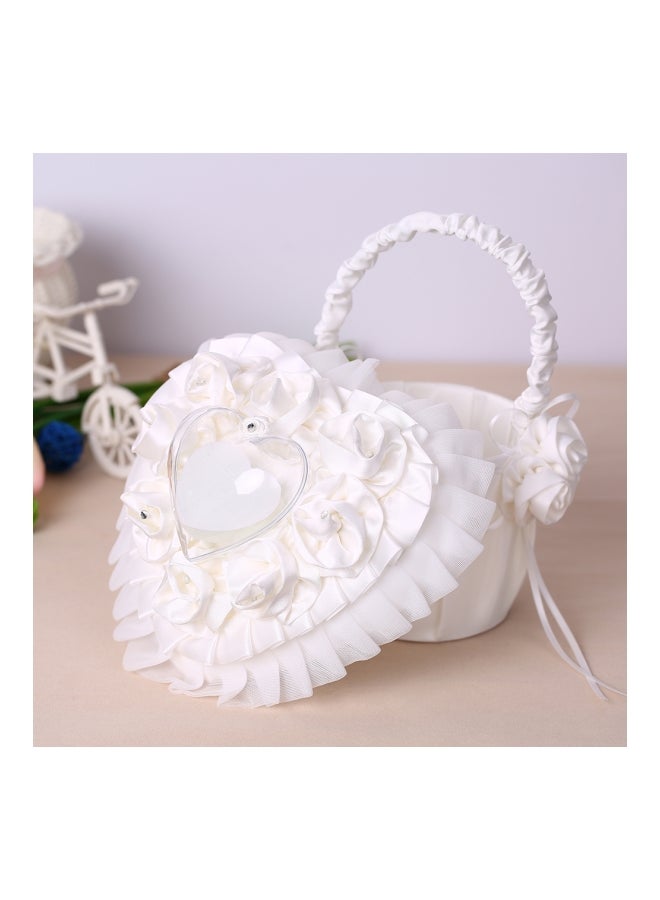 Heart Shape Ring Bearer Pillow And Flower Basket White  - Image 5