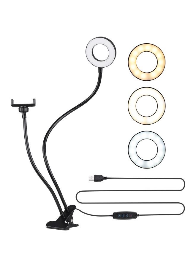 دوكولر حلقة إضاءة LED مع حامل للهاتف الخلوي 2 في 1 أسود/ أبيض  - Image 1