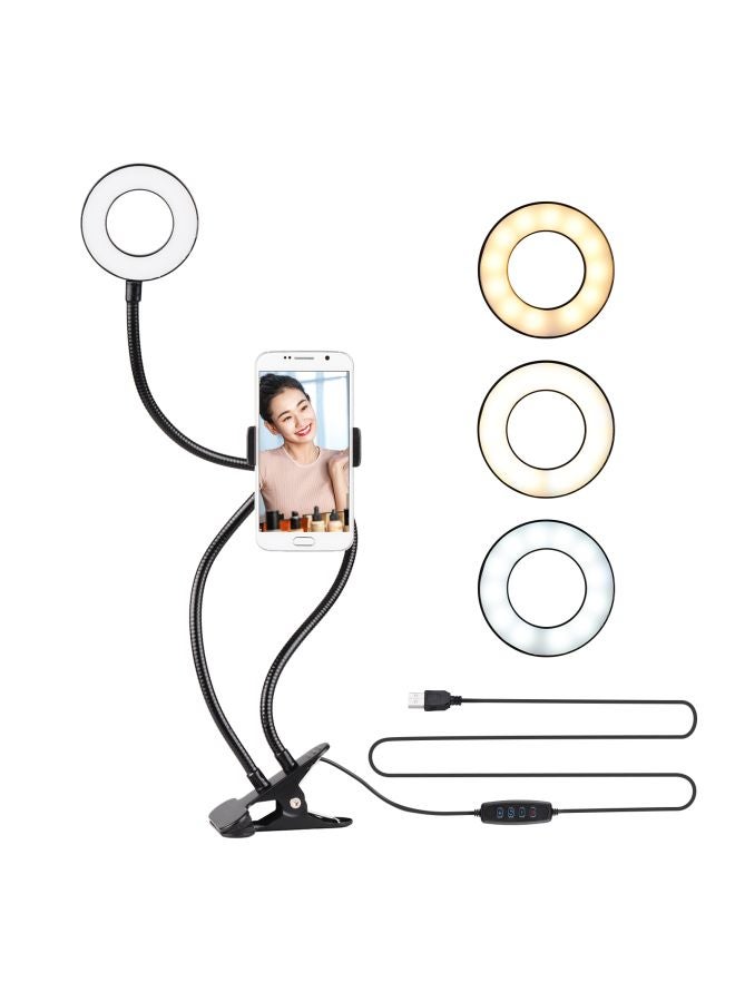 دوكولر حلقة إضاءة LED مع حامل للهاتف الخلوي 2 في 1 أسود/ أبيض  - Image 5