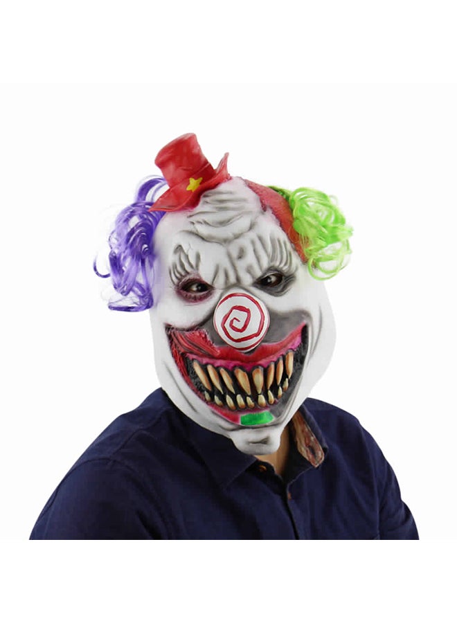 Latex Full Head Scary Toothy Clown Mask With Hat And Hair For Halloween Masquerade Costume