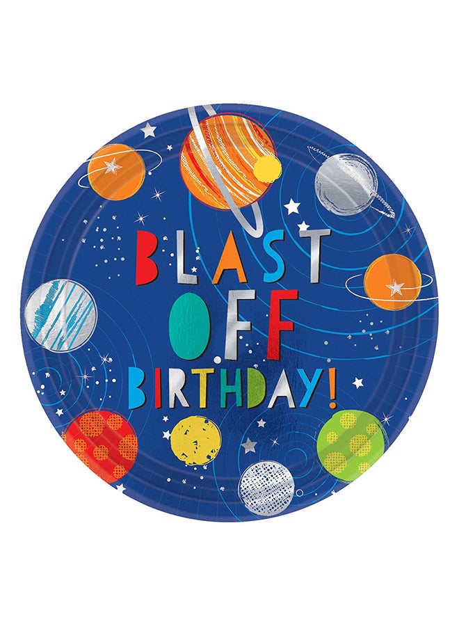 Amscan 8-Piece Round Shape Blast Off Birthday Print Plate Set 10.5inch