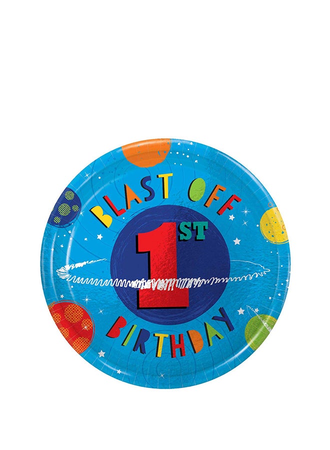 Amscan 8-Piece Round Shape Blast Off 1st Birthday Print Plate Set 7inch