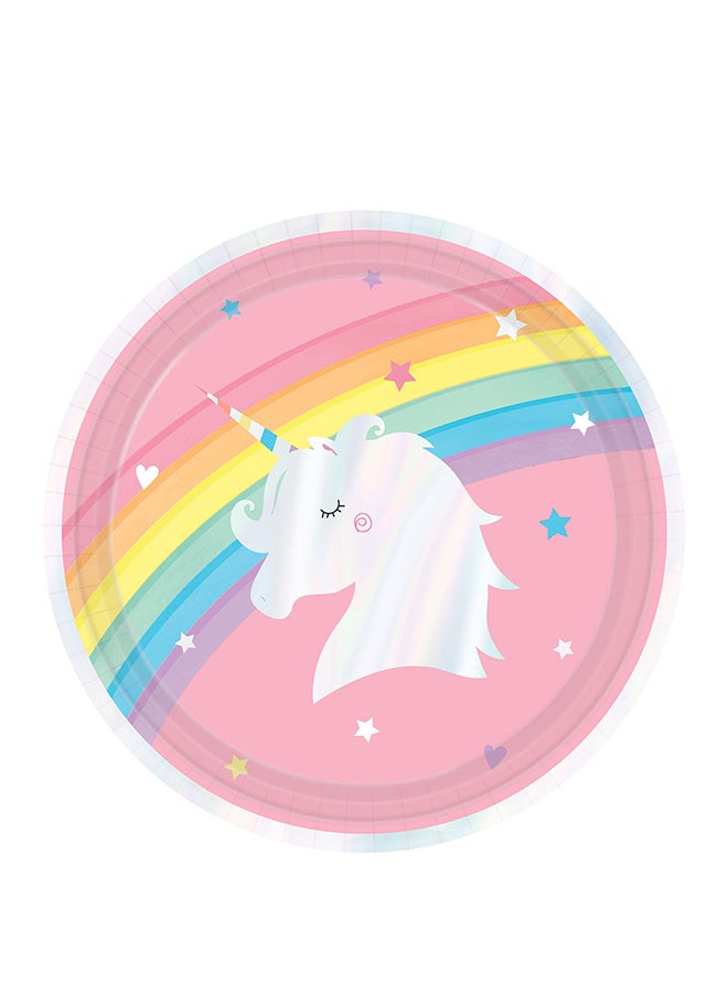 Amscan 8-Piece Round Shape Unicorn Print Plate Set 9inch