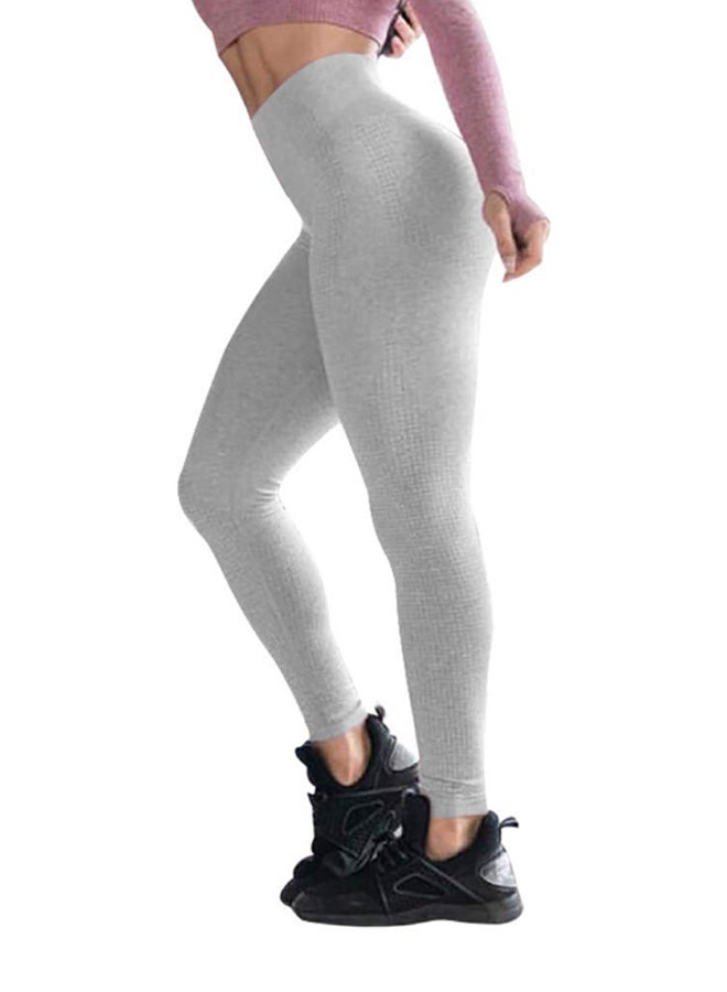 Cool Baby - Seamless Jacquard High Waist Fitness Sports Tight Leggings Grey - Image 1