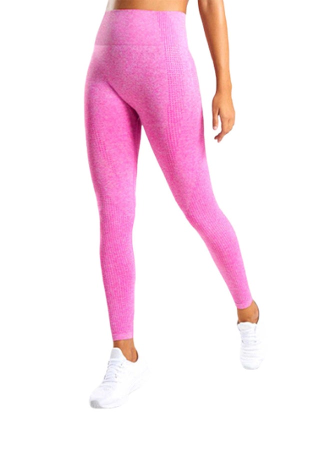 Cool Baby - Seamless Jacquard Point High Waist Fitness Leggings Pink - Image 1