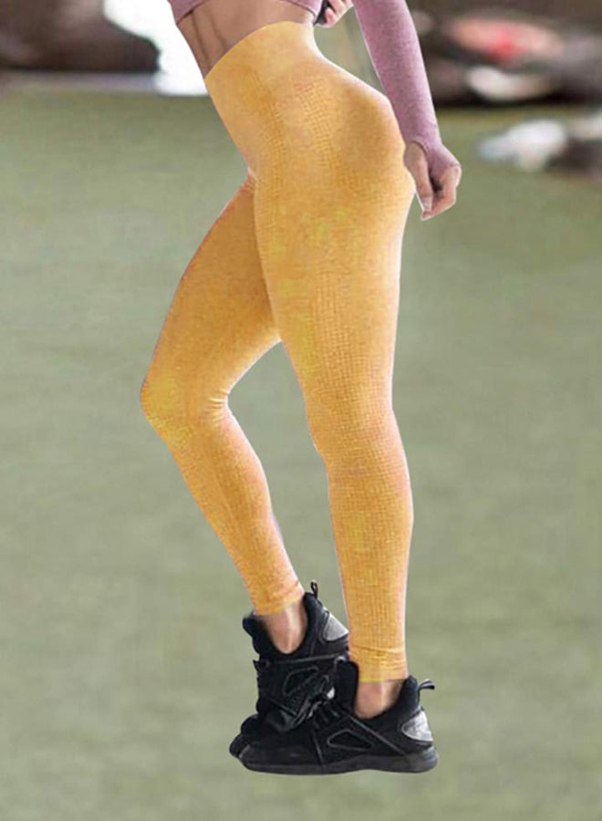 Cool Baby - Seamless Jacquard Point High Waist Fitness Leggings Yellow - Image 1
