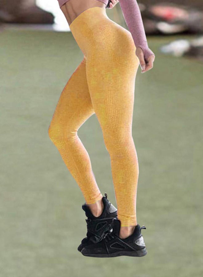 Cool Baby - Seamless Jacquard Point High Waist Fitness Leggings Yellow - Image 1