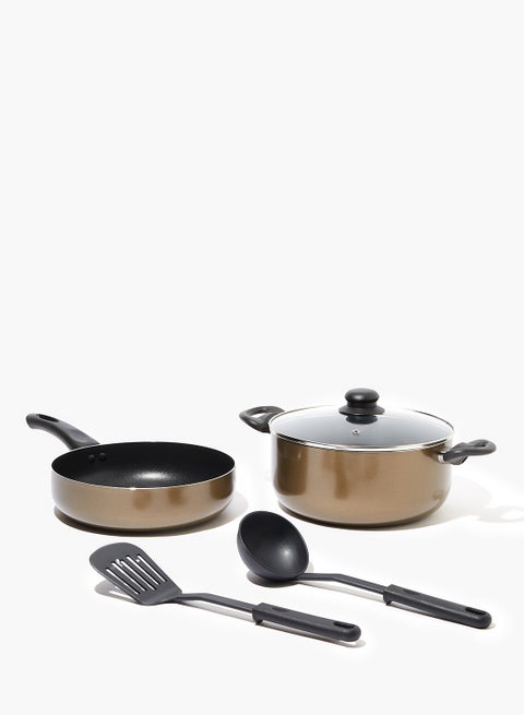 5-Piece Non-Stick Aluminium Cookware Set Bronze