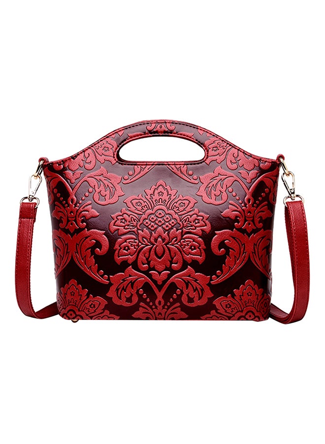 Elegant Floral Pattern Hobo Handbag Red  - Image 1