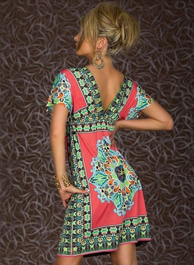 ANSELF Short Sleeves Bohemian Dress Multicolor - Image 2