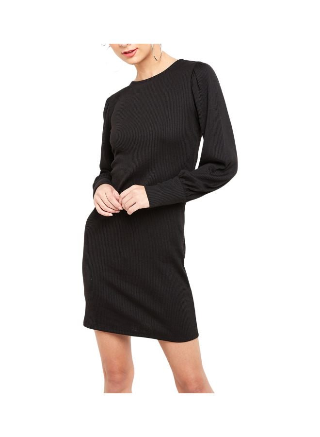 VERO MODA Long Sleeve Rib Dress Black  - Image 1