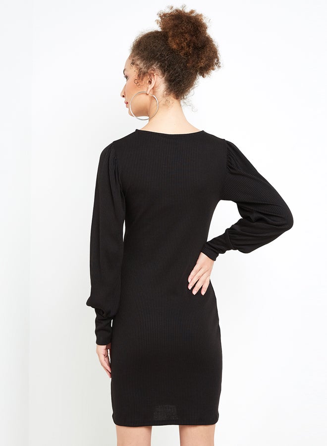 VERO MODA Long Sleeve Rib Dress Black  - Image 2