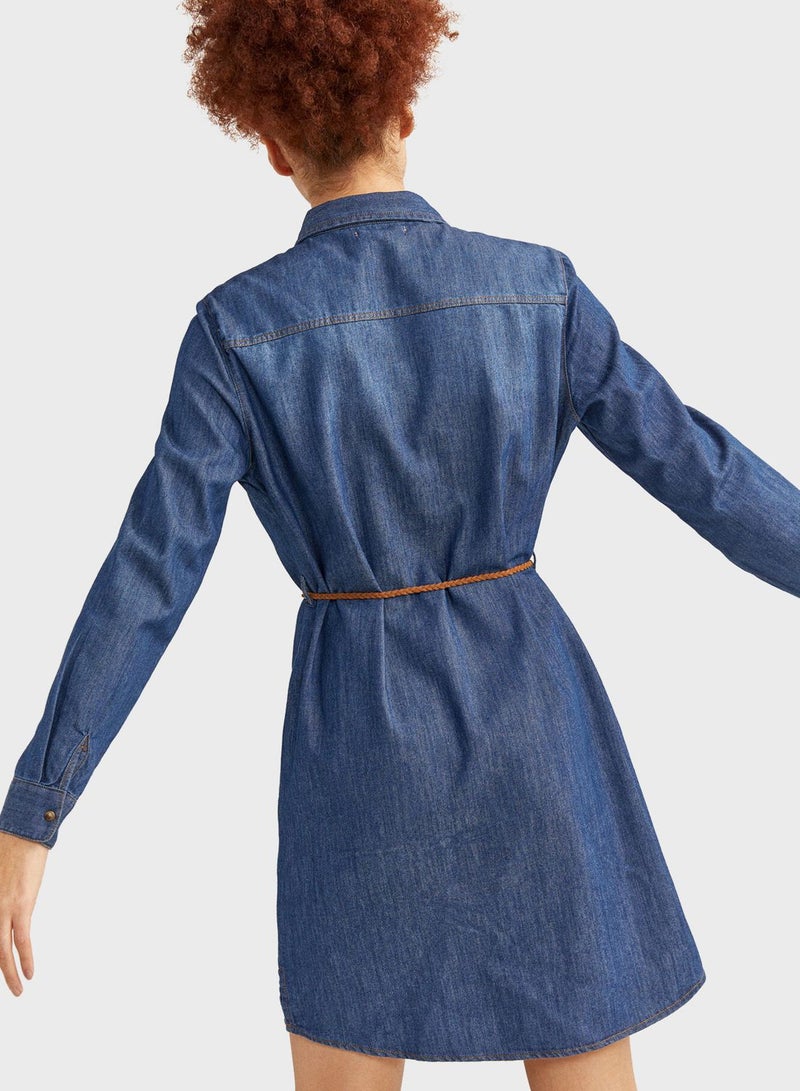 Springfield Denim Shirt Dress Blue - Image 2